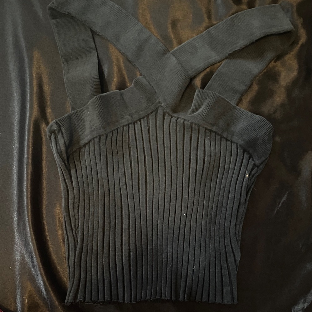 Cache Black Ribbed Crop Top
